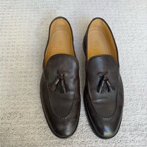 Brunello Cucinelli Dark Brown Tassel Leather Loafers